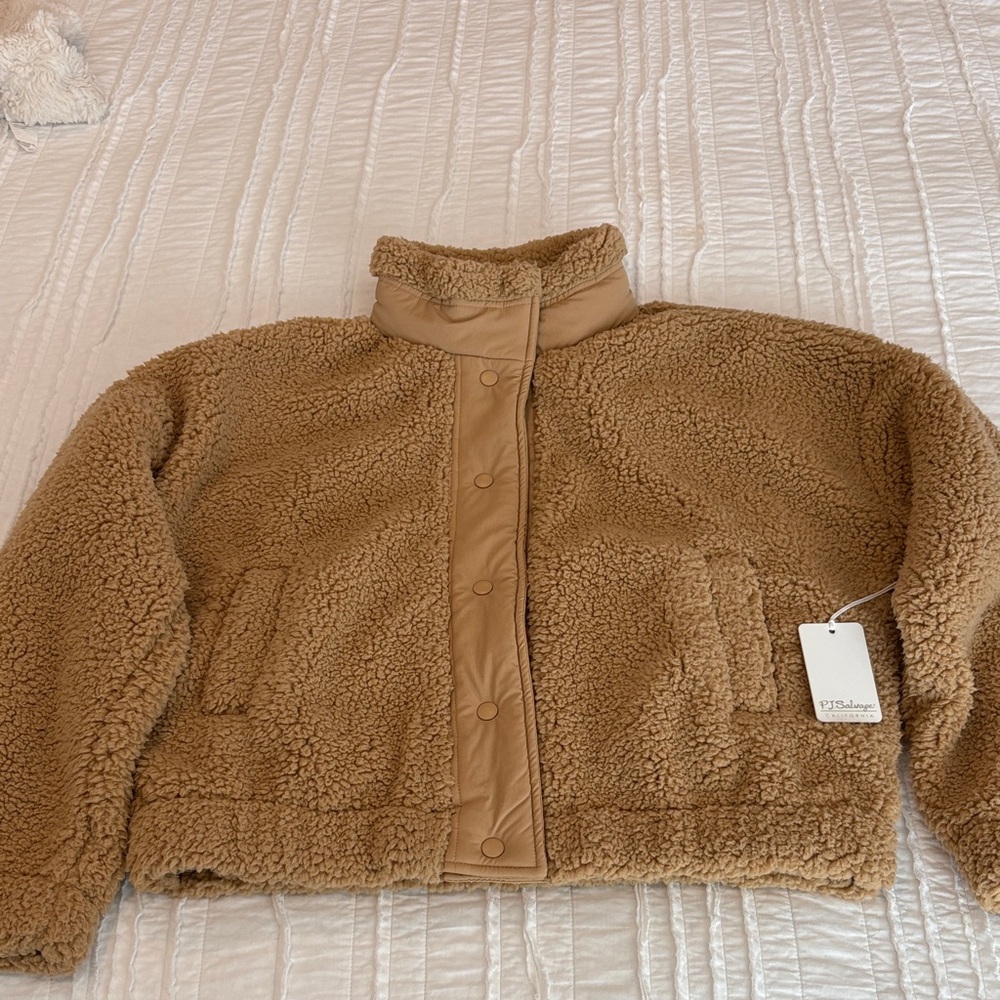 P.J. Salvage Teddy Sherpa Jacket in Camel Brown